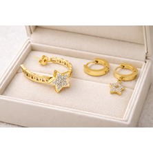 Youday Accessories Çelik Halka Küpe Seti 3’lü Küpe Model 6 – Yıldız Detaylı &amp; Sade Mini Halka, Kararma Yapmaz, Asimetrik Şık Tasarım