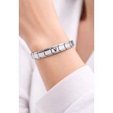 Youday Accessories Kişiye Özel V Harfli Çelik Bileklik – Paslanmaz Çelik Bileklik, Zarif Minimal Harf Bileklik