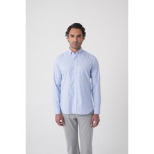 Bisse Regular Fit Paşa Yaka Pamuk Mavi Erkek Gömlek GMEKS4K242024_D35