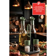 Pazarika 4'lü Cam Yağdanlık ve Tuzluk Seti - Antrasit Standlı Akıtmaz Yağlık Sirkelik ve Baharatlık Takımı