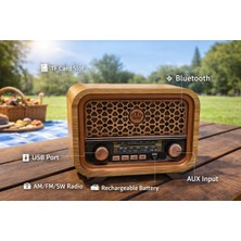 Feyza Design Nostalji Radyo Mp3 Çalar, Bluetooth, Tf Kart, Aux, Usb, Fm, Çok Fonksiyonlu