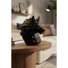 DAT Dijital Modern Siyah Kurt Kafası Biblo – Dekoratif Kurt Heykeli – Ofis ve Ev Için Anlamlı Hediyelik Figür