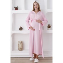 Erdeniz Tekstil Dantelli/emzirme Kolaylığı Sağlayan Uzun Kollu Hamile Gecelik/sabahlık Seti-2'li Set