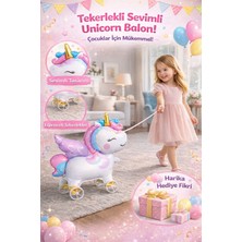Meri Parti Tekerlekli Sevimli Unicorn Yürüyen Folyo Balon Unicorn Balon Doğum Günü