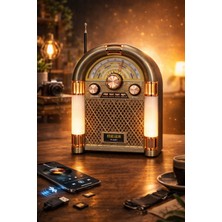 Feyza Design Bluetooth Nostaljik Radyo Şarjlı Işıklı Retro Müzik Kutusu Fm/am/sw USB Tf
