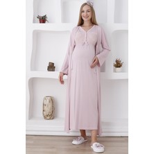 Erdeniz Tekstil Dantelli/emzirme Kolaylığı Sağlayan Uzun Kollu Hamile Gecelik/sabahlık Seti-2'li Set