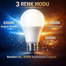 Conana 3 Farklı Renk Modlu 9W E27 LED Ampul 3000K - 4000K - 6500K (1 Adet)