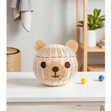Felis Arte Doğal Bambu El Yapımı Ayıcık Sepet , Saklama Kutusu, Kapaklı, (Rattan Bear Basket) Ekru