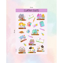 Kawaii Çalışkan Kedicik Sticker Sayfası (Beyaz Kağıt)