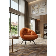 AVYNA Geniş Oturma Alanlı Modern Berjer Tekli Koltuk | Dinlenme & Kitap Okuma Koltuğu - Turuncu