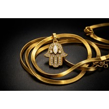 Youday Accessories Çelik Hamsa Fatma Eli Kolye Model 9 – Taşlı Altın Renk Italyan Zincir Kadın Kolye