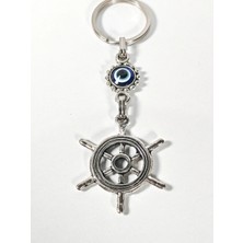 Moncuk Design Nazar Boncuklu Dümen (Gemi Çarkı) Figürlü Anahtarlık – Yön, Koruma ve Yolculuk Enerjisi