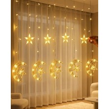 Hilal Yıldız Perde LED Işık 2 Modlu Sıcak Beyaz Dekoratif Aydınlatma