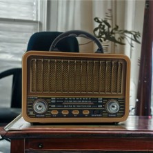 Feyza Design Nostaljik Görünümlü USB Sd Aux Bluetooth Destekli Solar Panelli Şarjlı Radyo