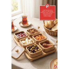 Pazarika Bambu Standlı Kapaklı 6’lı Kahvaltılık ve Çerezlik Seti - Kapaklı Saklama ve Sunum Takımı