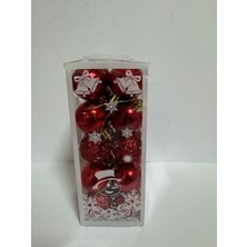 Hayat Store Yılbaşı Süsleri 20 Li Top Kutulu 4 cm Parlak Simli Karışık 4 Asorti Ağaç Süsleme Kırmızı