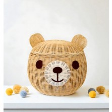 Felis Arte Doğal Bambu Ayıcık Sepet (Large) El Dokuması , Rattan , Düzenleyici, Kapaklı