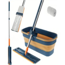 Özgürce Kendinden Sıkmalı Katlanabilir Mop Seti ve Tekerlekli Kova, Yedek Bezli