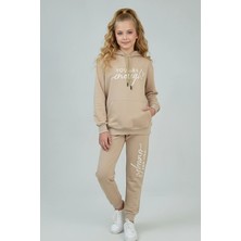Zubi Baby & Kids Wear Bej Kapüşonlu Kız Eşofman Takımı