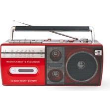 Feyza Design Kırmızı Renkli Çok Fonksiyonlu Kaset Çalar, Bluetooth ve USB Bağlantılı