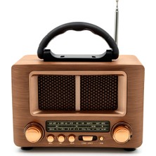 Feyza Design Ahşap Görünümlü Nostaljik Radyo, Bluetooth, Güneş Enerjili, Müzik Kutusu