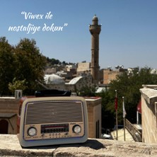 Feyza Design Şarjlı 301 Müzik Kutusu Bluetooth Nostaljik Radyo Fenerli ve Mavi Ledli Dekoratif Çalar