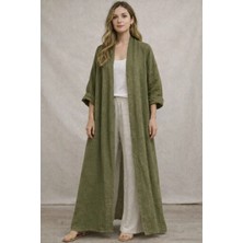 Eren Style Bohomiyan  Italyan Uzun Cepsiz Keten Kaftan & Kap (140-CM)