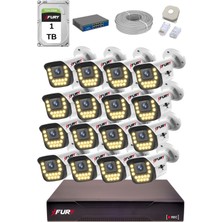 Fury 15 Warm LED Ip Güvenlik Kamera Seti 16 Kameralı Sesli 4mp Gece Renkli Su Geçirmez 1403S 1tb