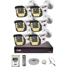 Fury 6 Lı Sesli 15 Warm LED Gece Renkli Görüş Su Geçirmez Güvenlik Kamerası Seti 500GB