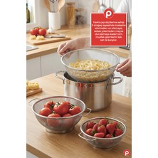 Pazarika 3 Boy Paslanmaz Çelik Kulplu Makarna Süzgeci Seti - Pirinç Sebze Yıkama ve Metal Süzgeç