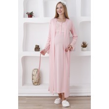 Erdeniz Tekstil Şık Dantel Detaylı Hamile & Lohusa Uzun Kollu Gecelik ve Sabahlık 2’li Takım-Emzirmeye Uygun