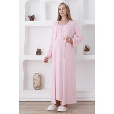 Erdeniz Tekstil Şık Dantel Detaylı Hamile & Lohusa Uzun Kollu Gecelik ve Sabahlık 2’li Takım-Emzirmeye Uygun