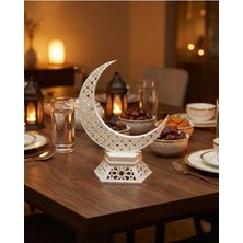 Helis Craft Dekoratif Hilal Masaüstü Biblo - Dantel Işlemeli Geometrik Ramazan ve Ev Dekoru (20 Cm)