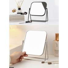 Hsc Bilişim Gümüş Renk Ayarlanabilir Kare Metal Ayaklı Masa Üstü Makyaj Aynası