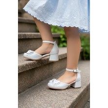 Işıltılı ve Taşlı Prenses Resimli Fiyonklu Kız Çocuğu Topuklu Abiye Ayakkabısı