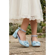 Işıltılı ve Taşlı Prenses Resimli Fiyonklu Kız Çocuğu Topuklu Abiye Ayakkabısı