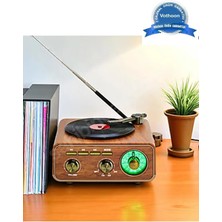 Feyza Design Retro Tasarımlı, Bluetooth Bağlantılı, Kahverengi Plak Çalar Görünümlü Hoparlör