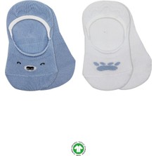 isiltikidsmoda 2'li Babet Cute Face Penye Çorap 30103 Mavi-Beyaz
