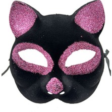 isiltikidsmoda Siyah Renk Pembe Simli Süet Kedi Maskesi 18X14 cm