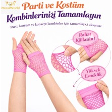 isiltikidsmoda 80’ler 90’lar Retro Neon Pembe File Parmaksız Kısa Eldiven 11 cm