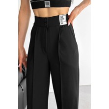 Kadın Yüksek Bel Siyah Pantolon – Mesaj Detaylı Sokak Stili