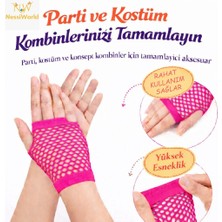 isiltikidsmoda 80’ler 90’lar Retro Neon Fuşya Şeker Pembesi File Parmaksız Kısa Eldiven 11 cm