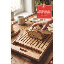 Pazarika Bambu Kırıntı Hazneli Ekmek Kesim Panosu - Ahşap Izgaralı Ekmek Kesme Tahtası