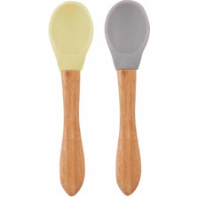 isiltikidsmoda Bambu Saplı Silikon Mama Kaşığı 2li Mellow Yellow / Powder Grey