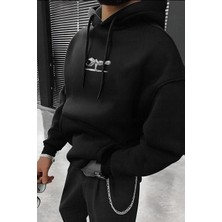 Glam Love Baskılı Kapüşonlu ve Kordon Ipli Sweat - Siyah -