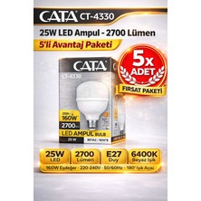 Kondel Aydınlatma Cata CT-4330 25W Torch LED Ampul 2700 Lümen 6400K Beyaz E27 Duy 5 Adet Fırsat Paketi
