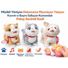 Maşita Masita Müzikli Yürüyen Dokununca Miyavlayan Yalayan Kuyruk ve Başını Sallayan Ses Taklidi Yapan Kumandalı Sevimli Peluş  Kedi