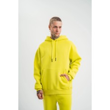 Glam Love Double Oversize Kapşonlu Basic Sweatshirt - Sarı -