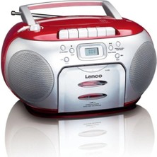 Feyza Design Taşınabilir Müzik Seti, Fm Radyosu, CD ve Kaset Çalar, Kırmızı Gümüş