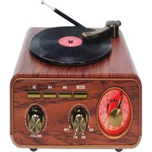 Feyza Design Retro Ahşap Görünümlü Mini Bluetooth Fm Radyo, Nostaljik Tasarım